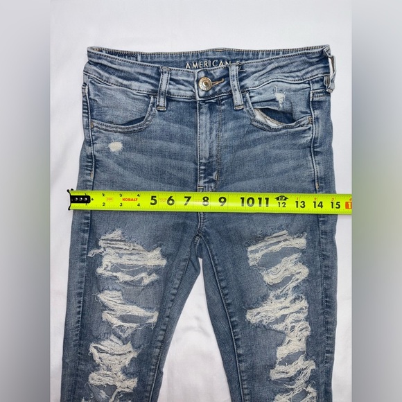 American Eagle Size 6 Short Medium Wash Distressed High Rise Jegging Jeans - Picture 4 of 11